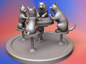 dogs playing cards 3d print model 3Dプリントモデル