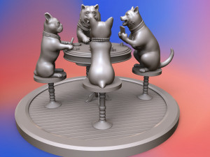 dogs playing cards 3d print model 3Dプリントモデル