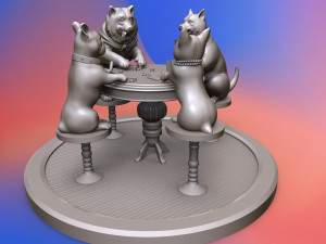 dogs playing cards 3d print model 3Dプリントモデル