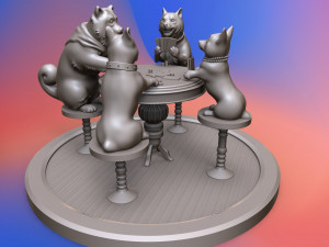 dogs playing cards 3d print model 3Dプリントモデル