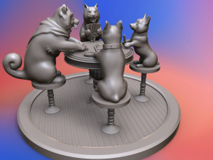 dogs playing cards 3d print model 3Dプリントモデル