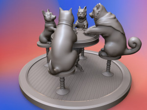 dogs playing cards 3d print model 3Dプリントモデル