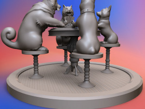 dogs playing cards 3d print model 3Dプリントモデル