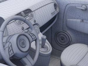 fiat 500 with hq interior Modèle 3D