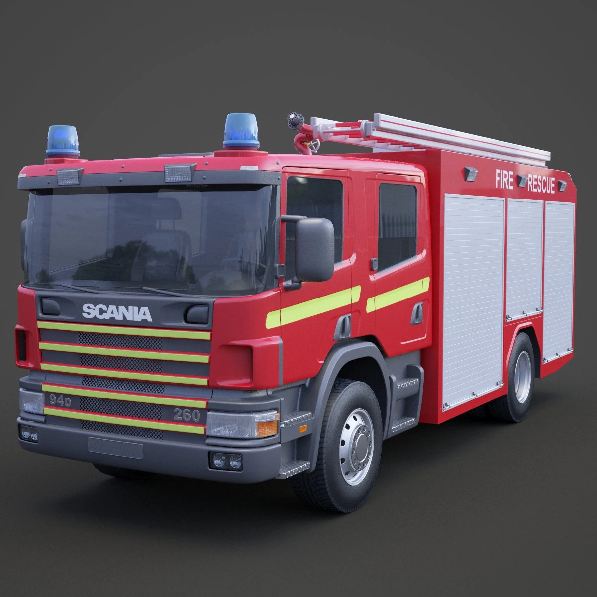 Fire Truck 01 3D Model .c4d .max .obj .3ds .fbx .stl .blend