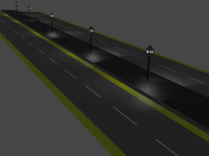 Straat met straatverlichting 3D Model