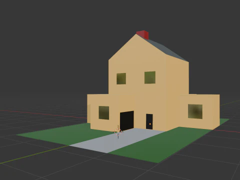 Simple 2 story house with backyard and driveway 3D Model