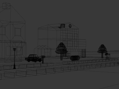 Three House Street 3D Model