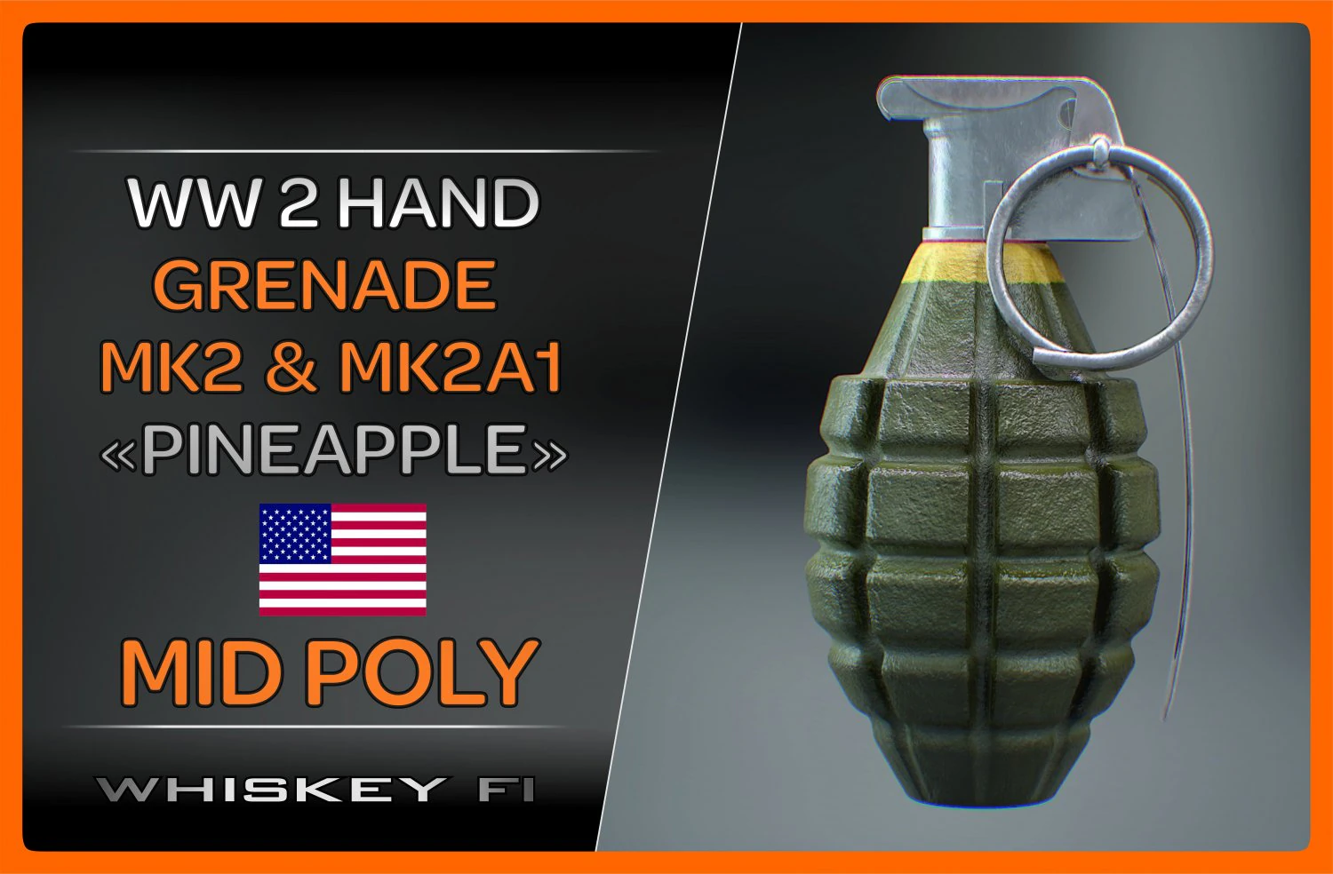 mk2 and mk2a1 pineapple grenade newly made ww2 pack - mid poly 3D Model .c4d .max .obj .3ds .fbx .stl .blend 