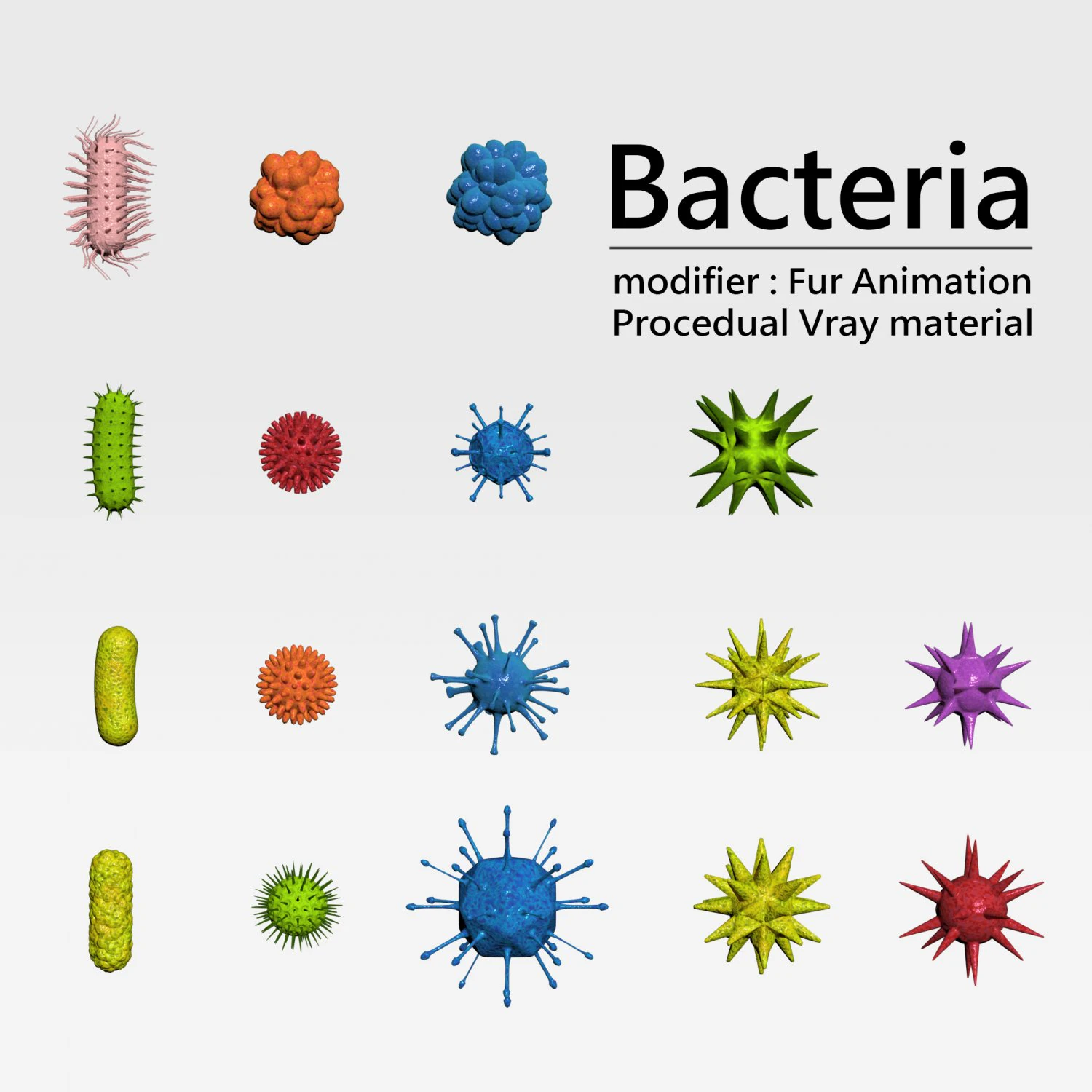bacterias virus set 3D Model .c4d .max .obj .3ds .fbx .stl .blend