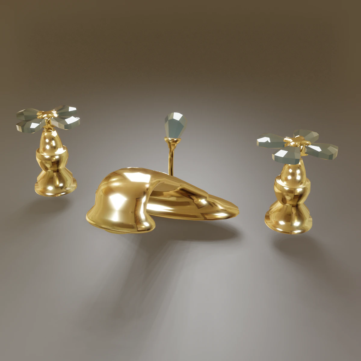 golden faucet with glass handles 3D Model .c4d .max .obj .3ds .fbx .stl .blend