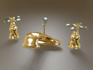 golden faucet with glass handles 3D Model