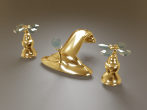 golden faucet with glass handles 3D Model