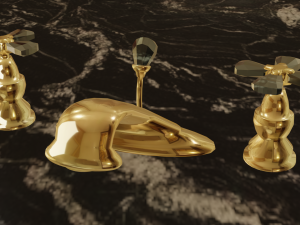 golden faucet with glass handles 3D Model