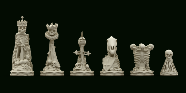 skull chess - complete set 6 pieces 3D Print Model .c4d .max .obj .3ds .fbx .stl .blend 