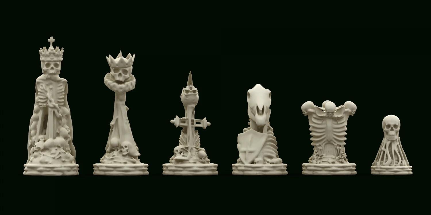 skull chess - complete set 6 pieces 3D Print Model .c4d .max .obj .3ds .fbx .stl .blend 