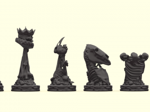 skull chess - complete set 6 pieces 3D Print Model