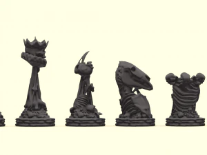 skull chess - complete set 6 pieces 3D Print Model