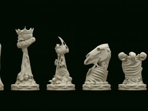 skull chess - complete set 6 pieces 3D Print Model