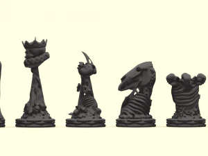 skull chess - complete set 6 pieces 3D Print Model