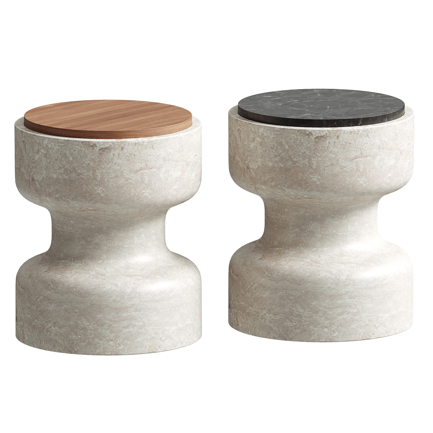 Tivoli Stool in travertine and walnut by Ivan Colominas 3D Model .c4d .max .obj .3ds .fbx .stl .blend