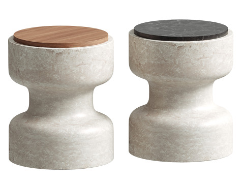 Tivoli Stool in travertine and walnut by Ivan Colominas Modello 3D