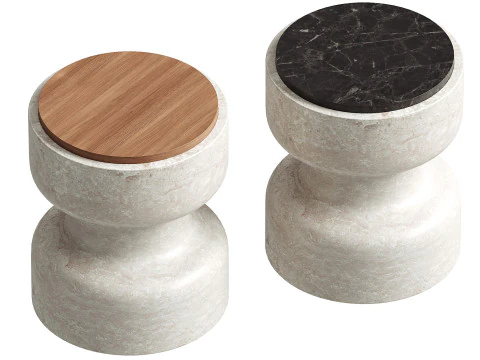Tivoli Stool in travertine and walnut by Ivan Colominas 3D Model