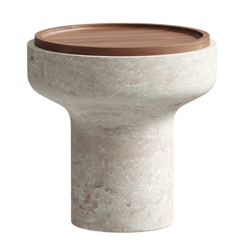 Tivoli Side Table in travertine and walnut by Ivan Colominas 3D Model .c4d .max .obj .3ds .fbx .stl .blend