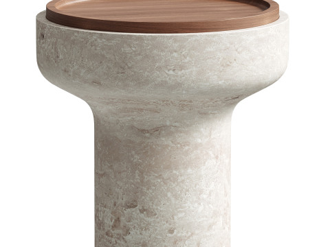 Tivoli Side Table in travertine and walnut by Ivan Colominas Modello 3D