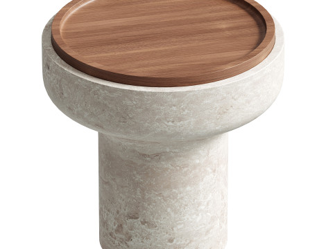 Tivoli Side Table in travertine and walnut by Ivan Colominas 3D Model