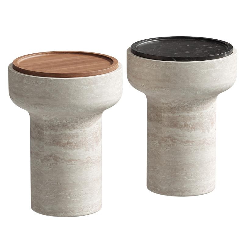 Tivoli Side Table in travertine and walnut by Ivan Colominas 3D 模型 .c4d .max .obj .3ds .fbx .stl .blend 