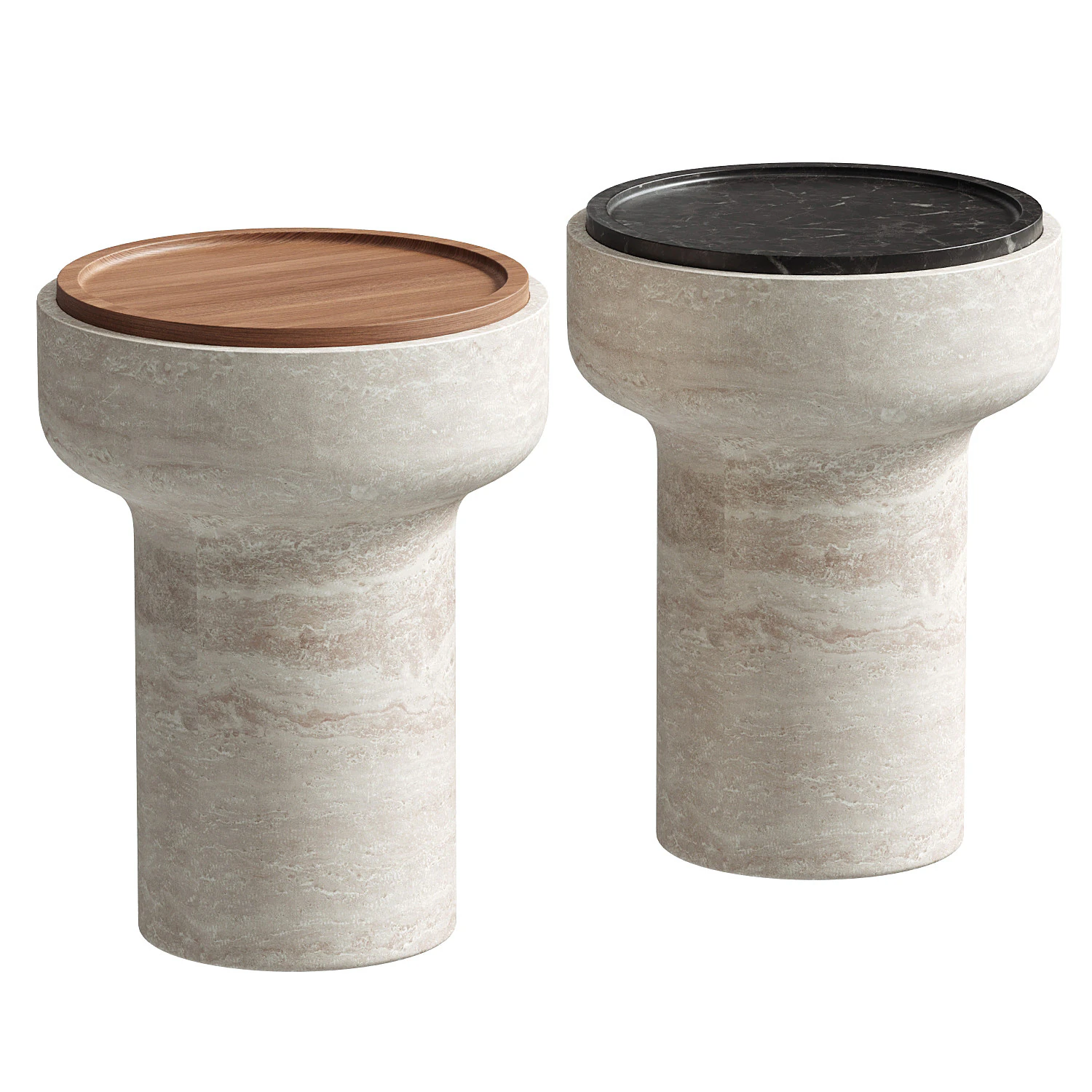 Tivoli Side Table in travertine and walnut by Ivan Colominas 3D Model .c4d .max .obj .3ds .fbx .stl .blend