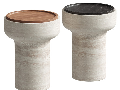 Tivoli Side Table in travertine and walnut by Ivan Colominas Modello 3D