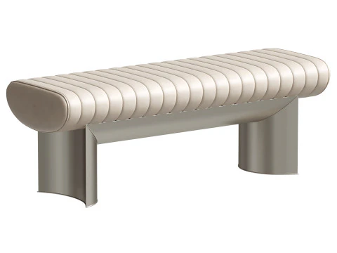 Ławka Visionnaire Kloster z beżowej skóry i błyszczącej stali Model 3D