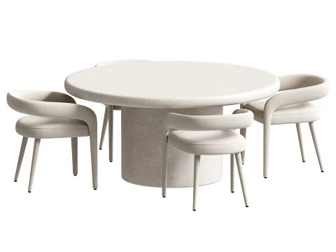 カヤラウンドテーブルとシラーダイニングチェアセット 3Dモデル