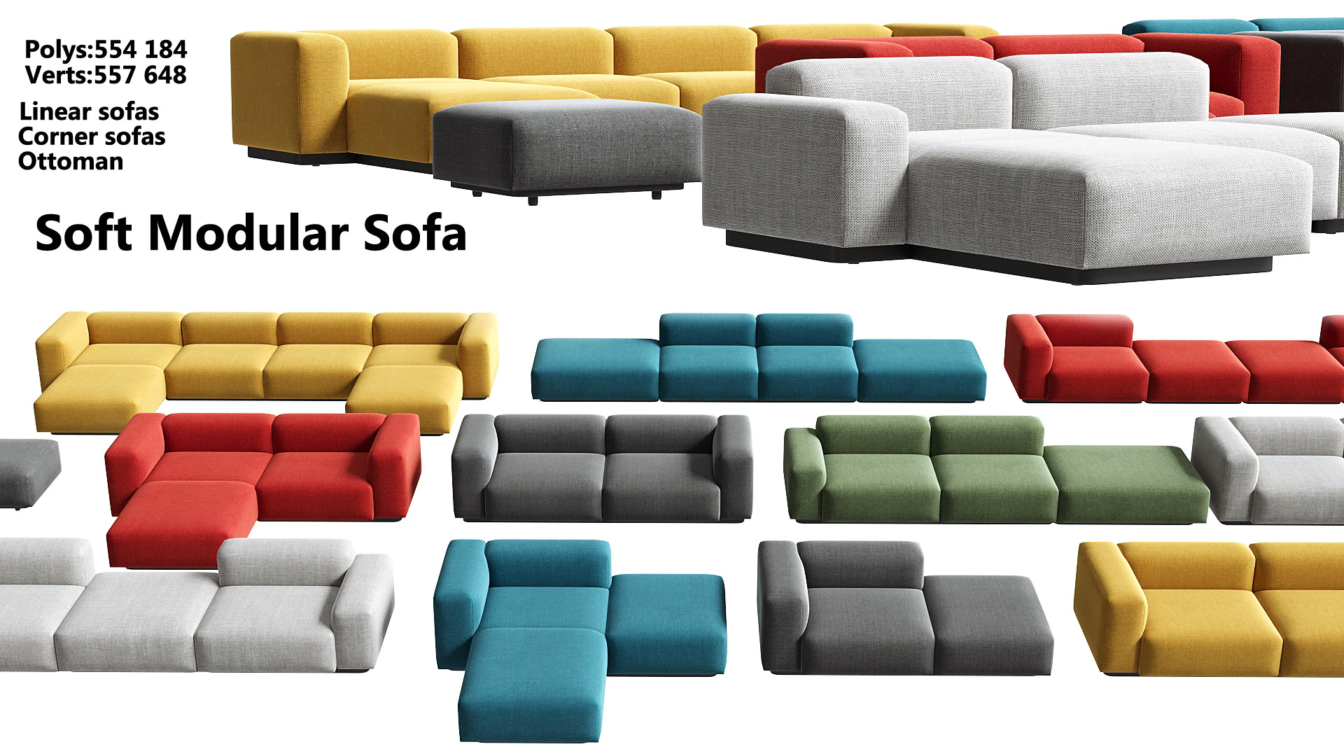 Soft Modular Sofa 3D Model .c4d .max .obj .3ds .fbx .stl .blend 