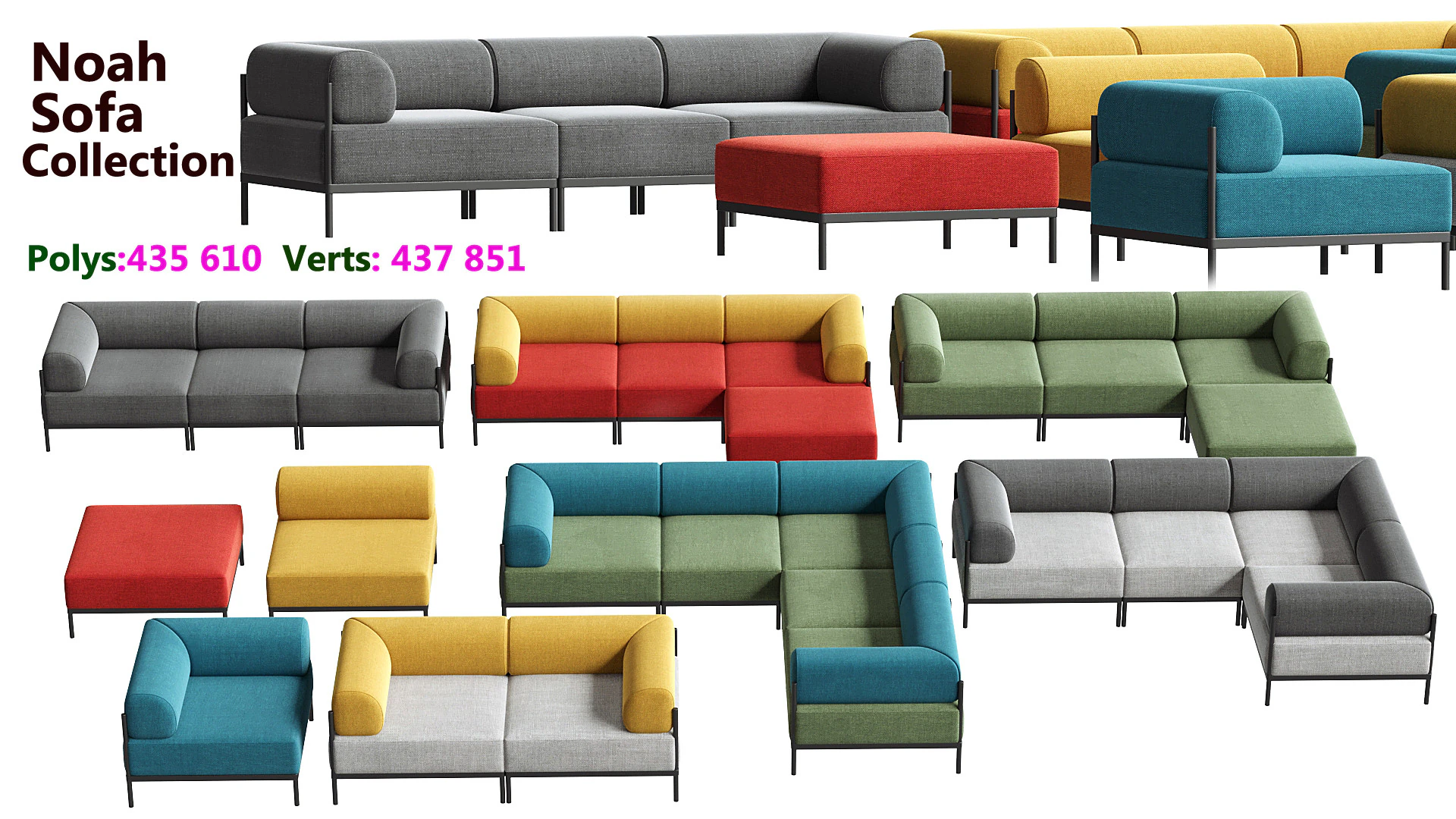 Noah Sofa collection 3D Model .c4d .max .obj .3ds .fbx .stl .blend 