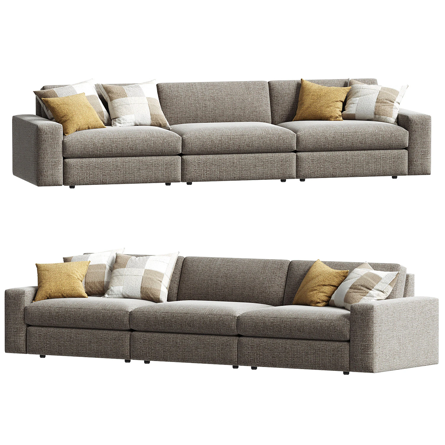 Kipton Wide Arm Three Piece Modular Sofa 3D Model .c4d .max .obj .3ds .fbx .stl .blend 