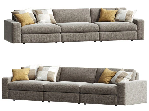 Kipton Geniş Kollu &Uuml;&ccedil; Par&ccedil;a Mod&uuml;ler Kanepe 3D Model