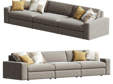 Kipton Wide Arm Three Piece Modular Sofa 3D Model