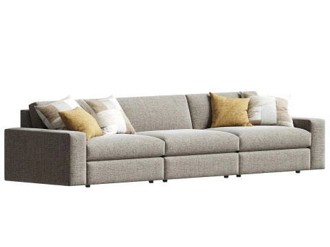 Kipton Wide Arm Three Piece Modular Sofa 3D Model