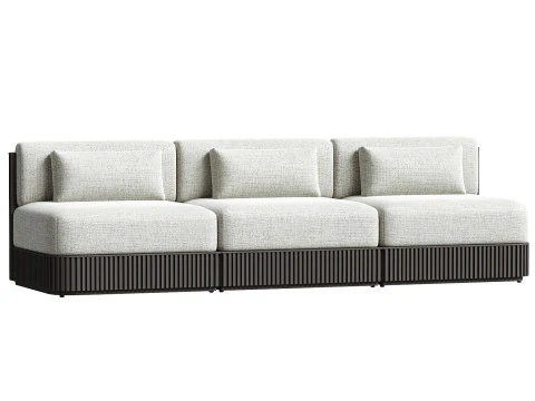 Beaumont 屋外用チーク材 3 ピースモジュール式ソファ 3Dモデル