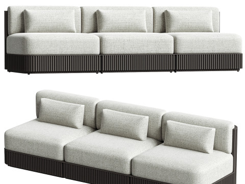 Beaumont Outdoor Teak Three Piece Modular Sofa 3D Model