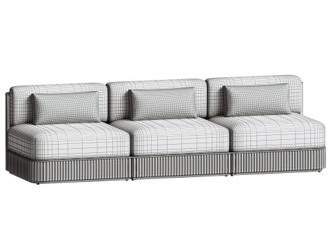 Beaumont Outdoor Teak Three Piece Modular Sofa 3D Model