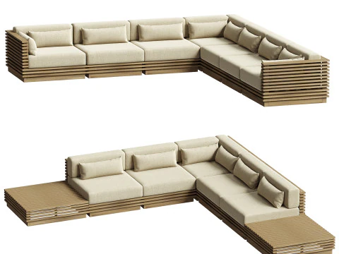 Batten Natural Teak L Shaped Outdoor Sectional 3D Model