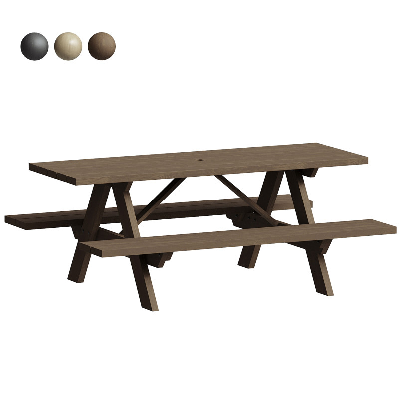 Traditional Picnic Table 3D Model .c4d .max .obj .3ds .fbx .stl .blend