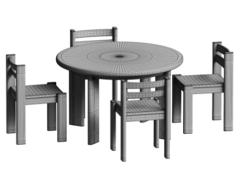 चूल्हा गोल विस्तार योग्य डाइनिंग टेबल सेट 3D मॉडल