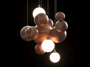 pendant lamp made of wooden balls lampatron helsing 3D Model