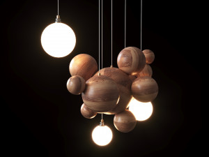 pendant lamp made of wooden balls lampatron helsing 3D Model