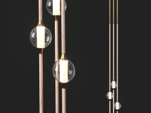 led lampatron tabeo with three shades on three wooden posts 3D Model